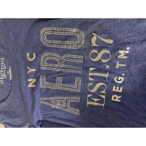 Aeropostale T-Shirt Women's Small Blue Silver NYC Stretch - Picture 2 of 8